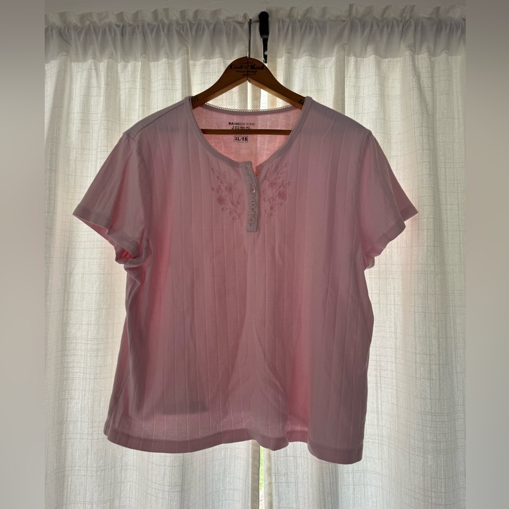 Basic Editions Light Pink Embroidered Blouse